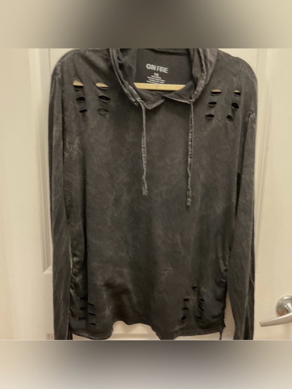 On Fire Men's Distressed Washed Black Pullover Hoodie